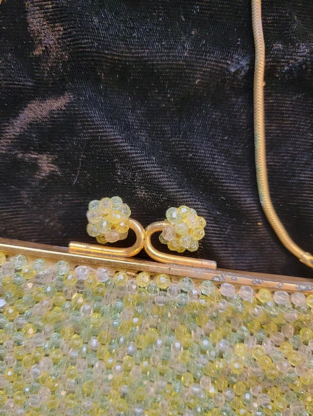 Vintage Mid-Century Italian Beaded Kiss-lock Purse Yellow, Green, Clear - Picture 2 of 12